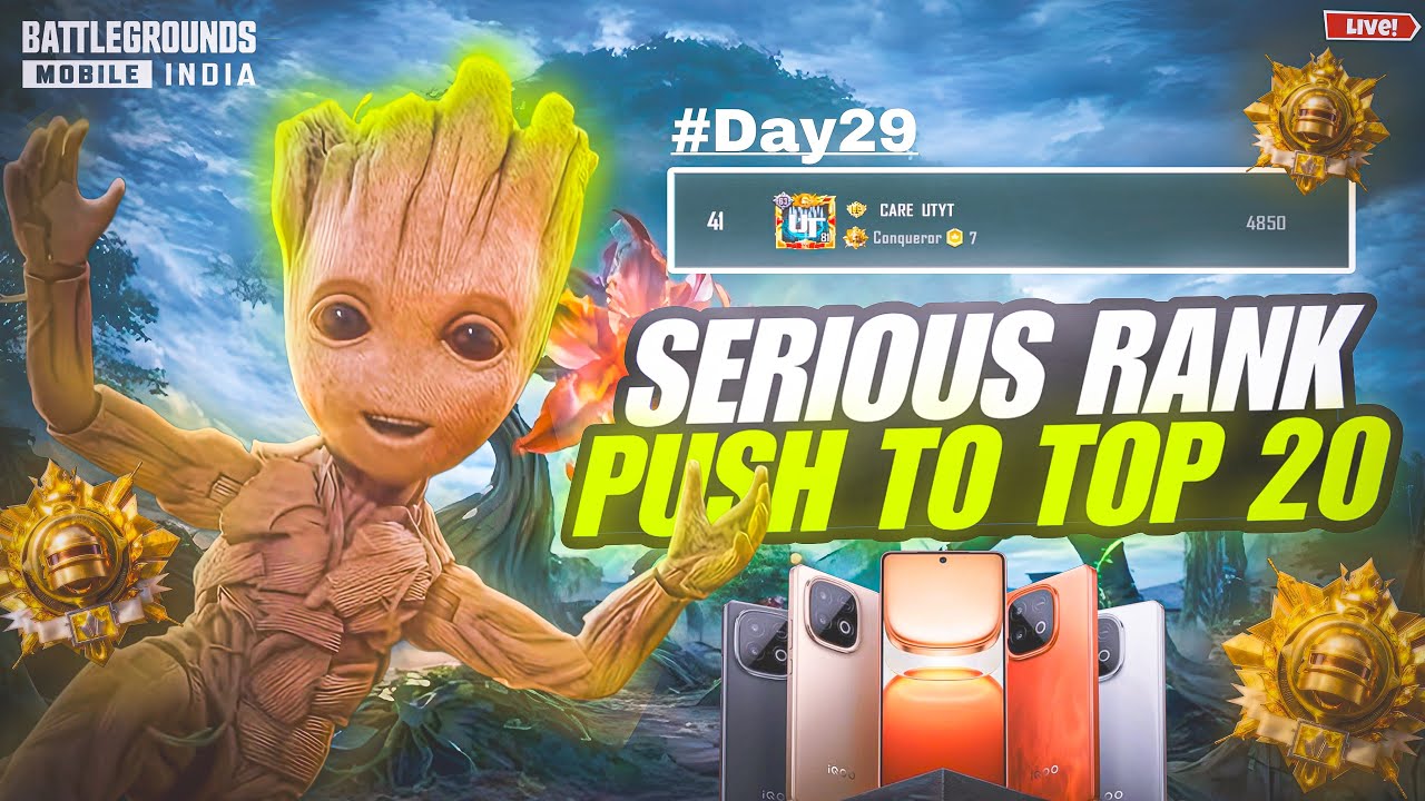 ROAD TO TOP 10🥵Conqueror | solo Rank Push!🤐 Day 29/365 Days challenge🤫 iQOO Neo 10 Performance #live