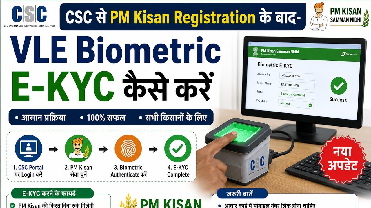 CSC से PM Kisan Registration के बाद- VLE Biometric E-KYC कैसे करें l PM Kisan New Update l CSC 2026