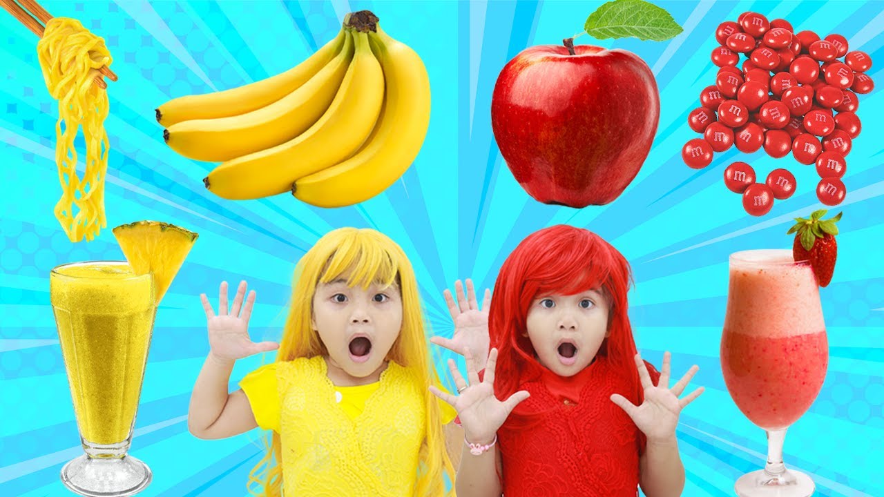 Suri and Annie Pretend Play Red vs Yellow Food Toys Challenge