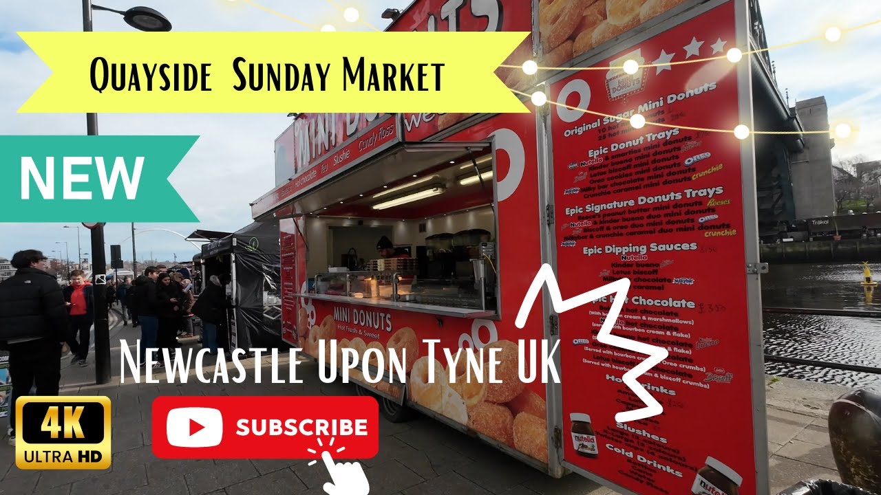 Walking in the QUAYSIDE SUNDAY MARKET in Newcastle upon Tyne UK.-