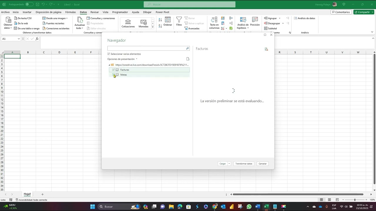 Power Query obteniendo datos desde OneDrive