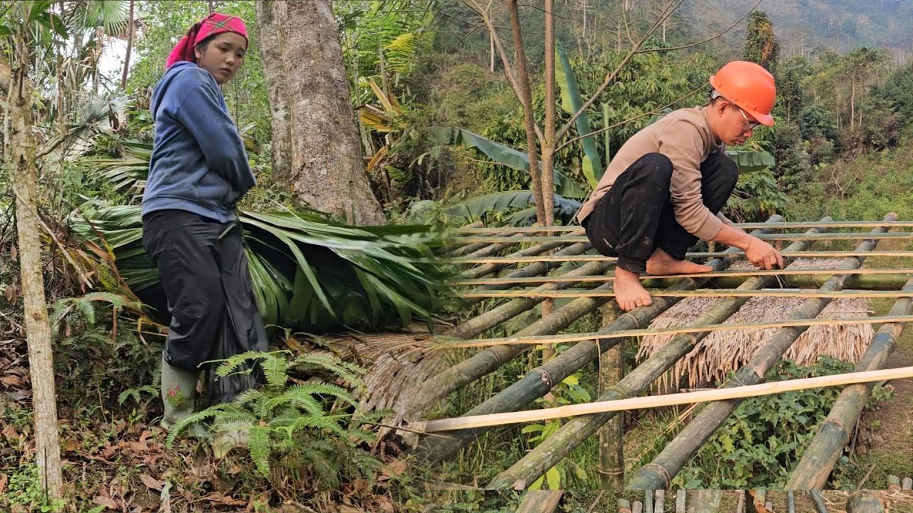 The engineer helped the single mother cut down trees to make a roof for the goat shed.