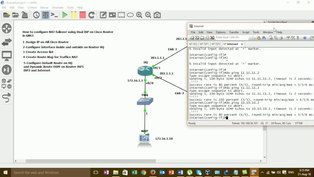 How to Configure NAT Failover Using Dual ISP on Cisco Router(Full Video)
