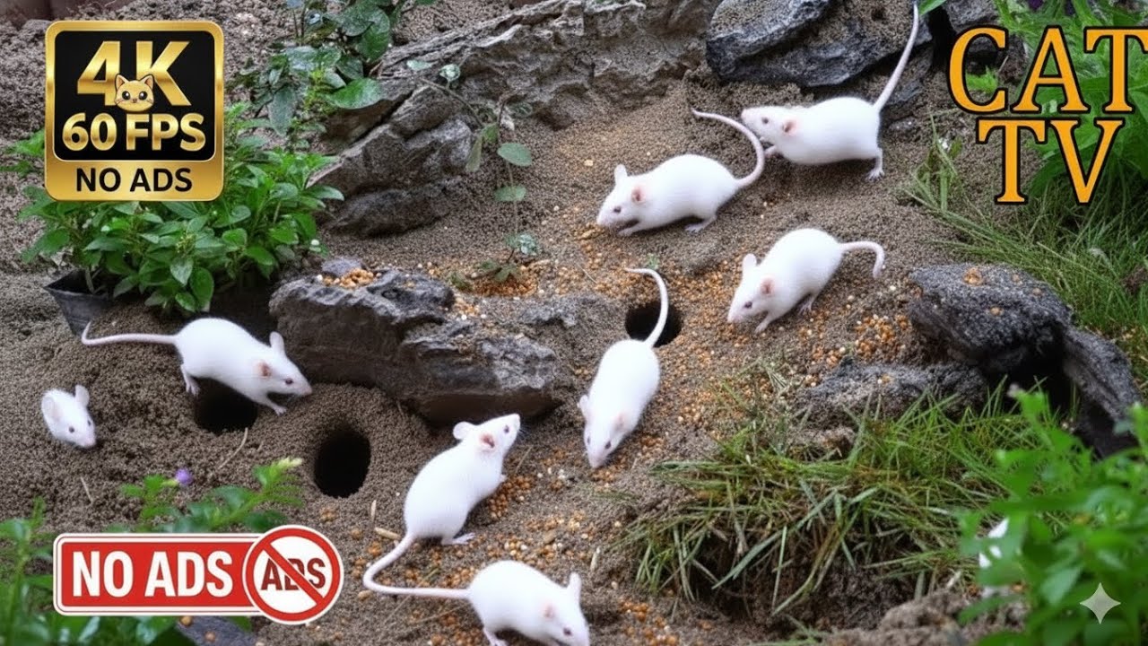 [NO ADS, NO AI] CAT TV Cinema 🐭 Ultimate White Mice Colony: Forest & Garden Frenzy - 4K 60FPS