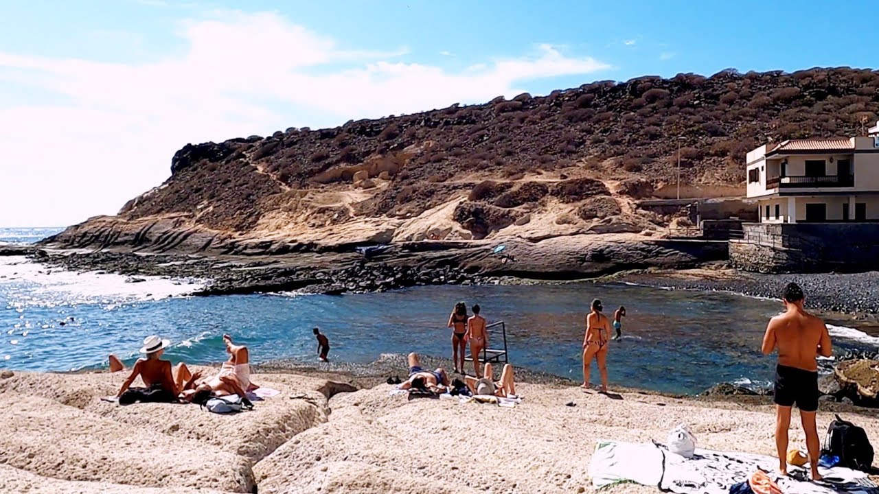 4K walk to the natural beach of La Caleta.  Tenerife.  4K video blog about traveling from Spain.