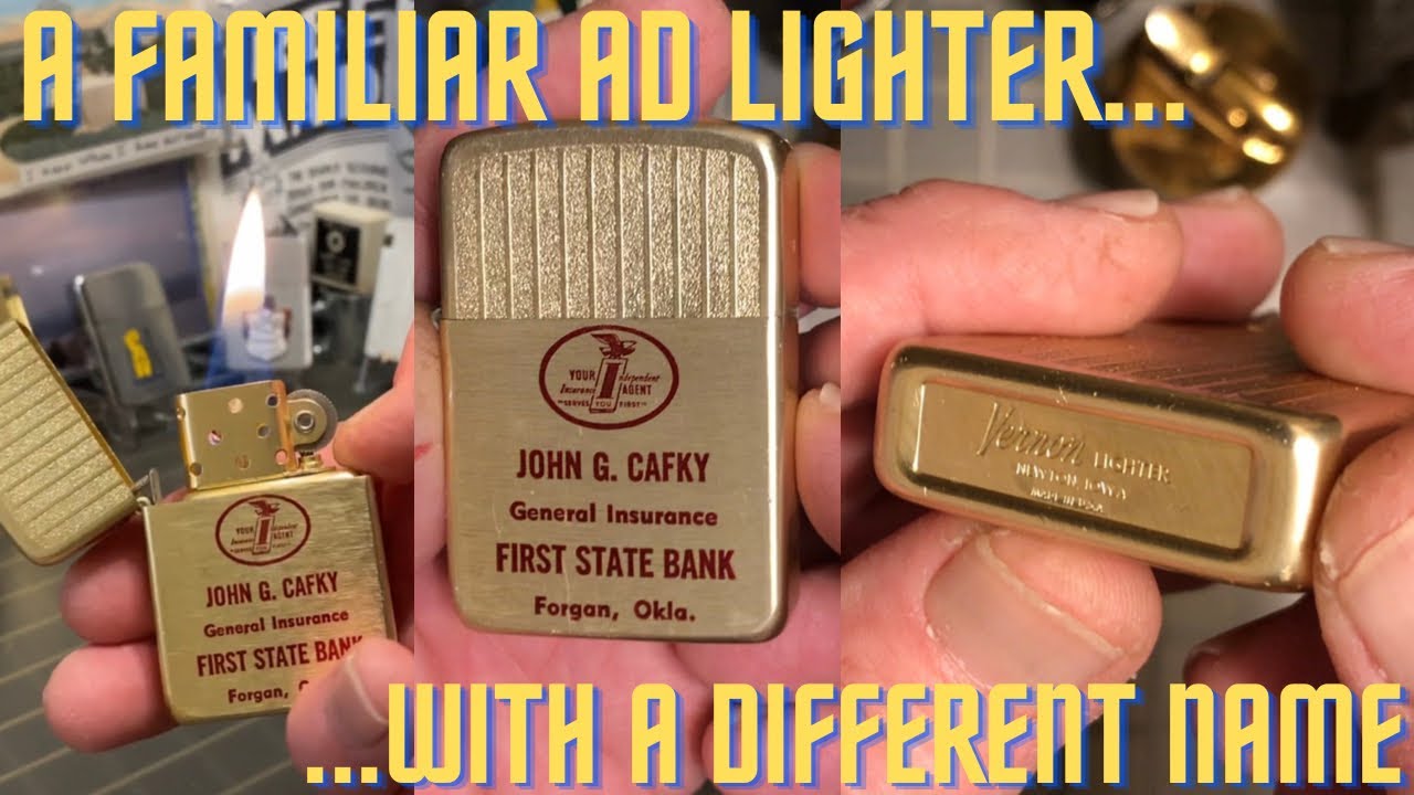 Vintage Vernon Lighter Advertising JOHN G. CAFKY General Insurance FIRST STATE BANK Forgan, Okla.