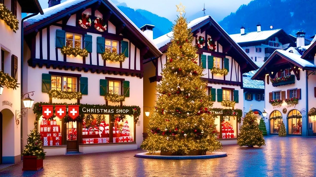 Рождество в Интерлакене, Швейцария🇨🇭 Ночная прогулка по швейцарскому городу ИНТЕРЛАКЕН