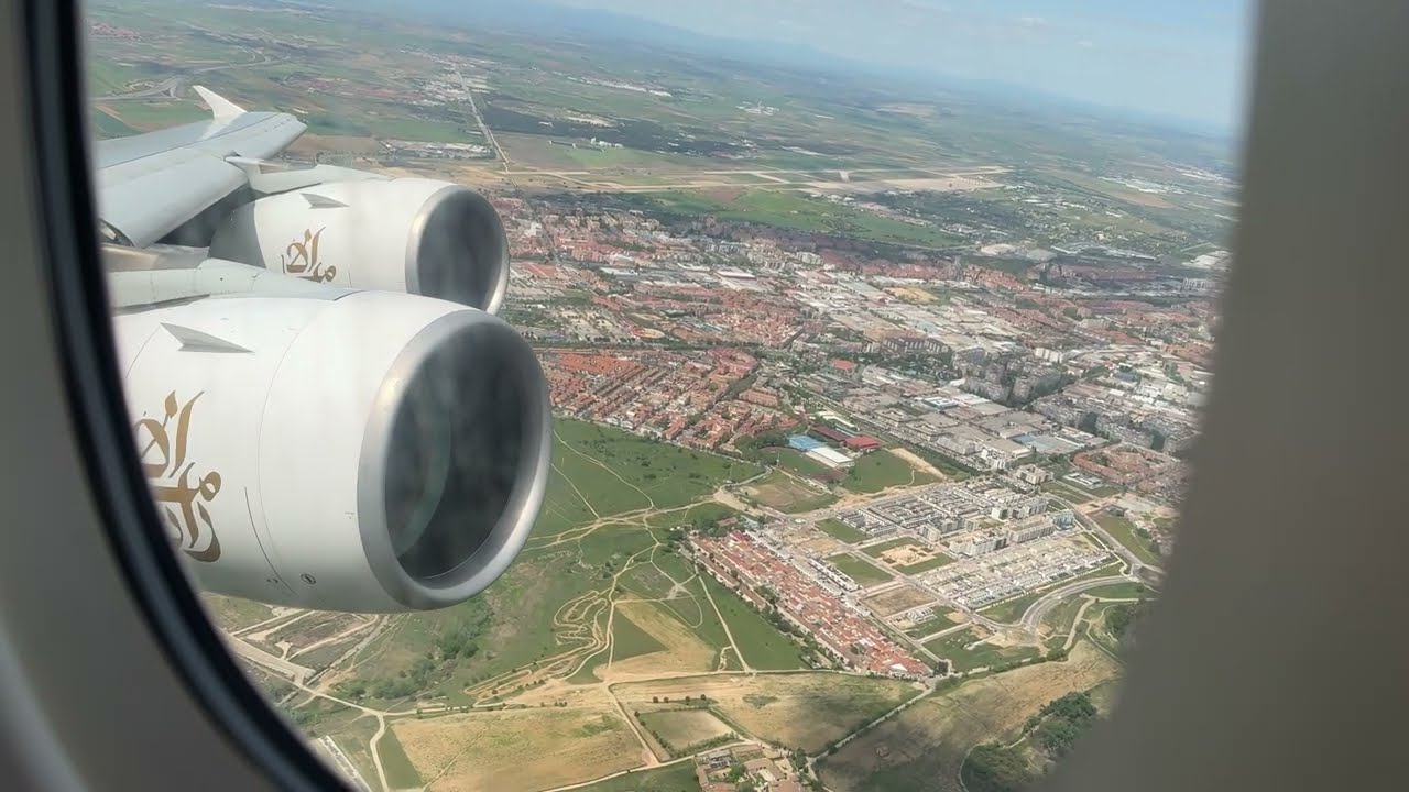 Emirates A380-800 Taxi And Take Off From Madrid Barajas Airport