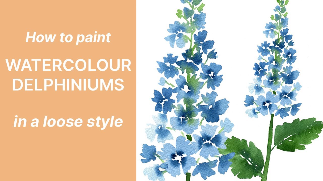 How to Paint Watercolour Delphinium Flowers - Loose Floral Art Tutorial | Emily Wassell