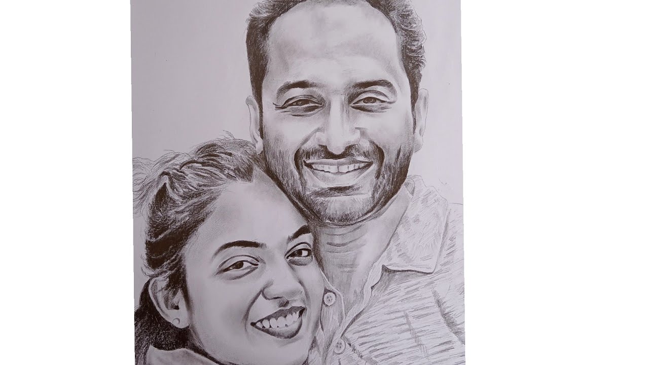 Nazriya||Fahad||portrait||Pencil Drawing