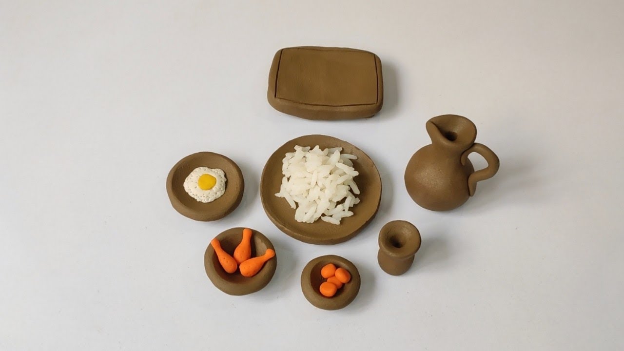 How to make miniature clay dinner set||Handmade miniature dinner set||Clay dinner set||Dinner set