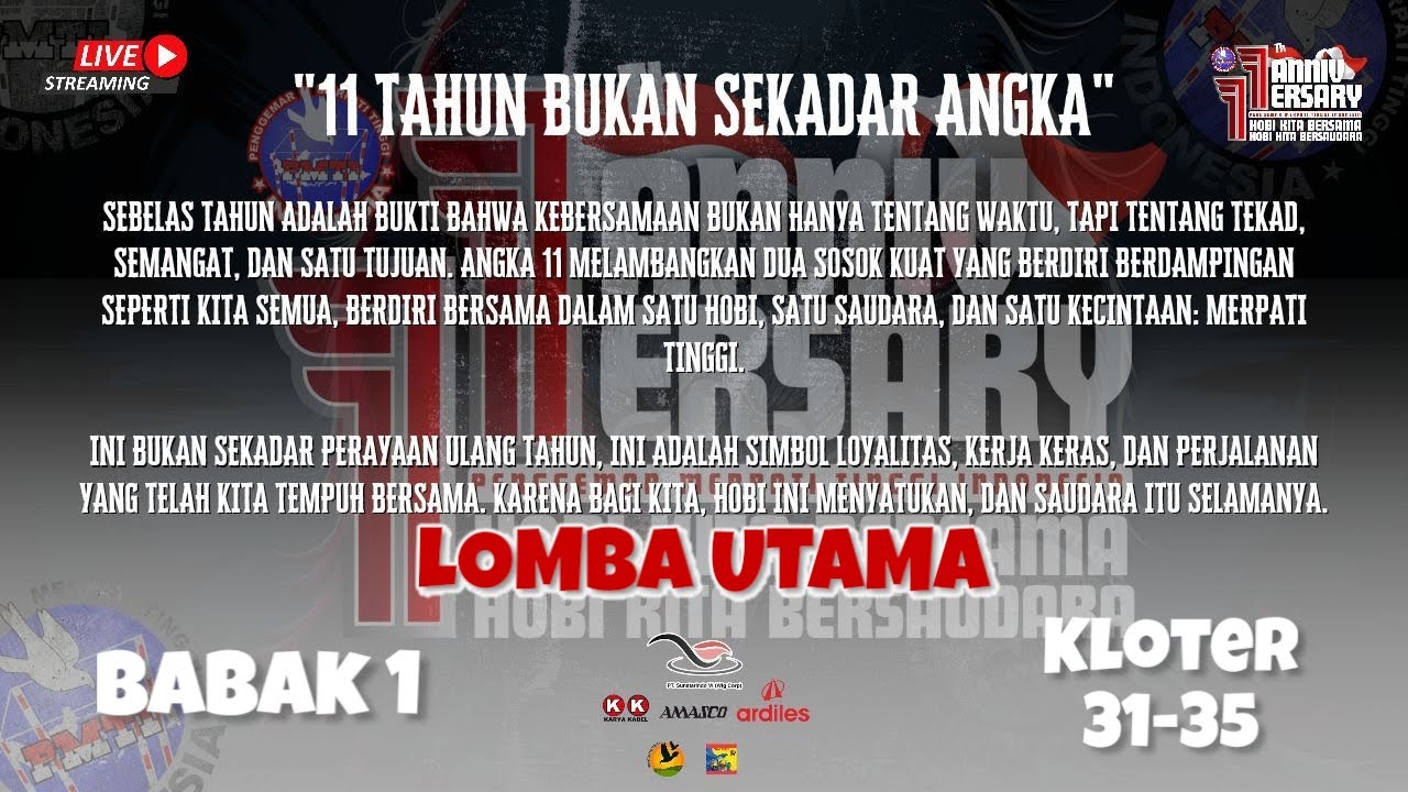 [LIVE] BABAK 1 LOMBA UTAMA KL 31-35 ANNIVERSARY 11 TH PMTI LAPAK RMT STADIUM