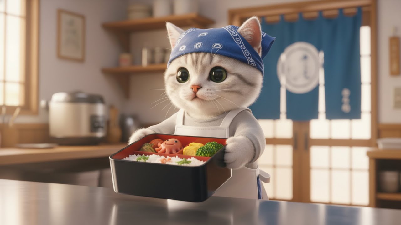 いらっしゃいませ!!お弁当屋さんの店員さん...ねこの一日に密着🐱🍱