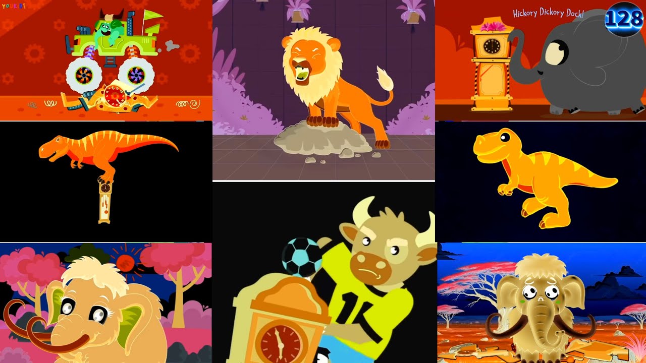 HICKORY DICKORY DOCK || COLORFUL 8 CLOCK CRASHER || LION VS BULL || COLOR INVERSION 4 EFFECTS