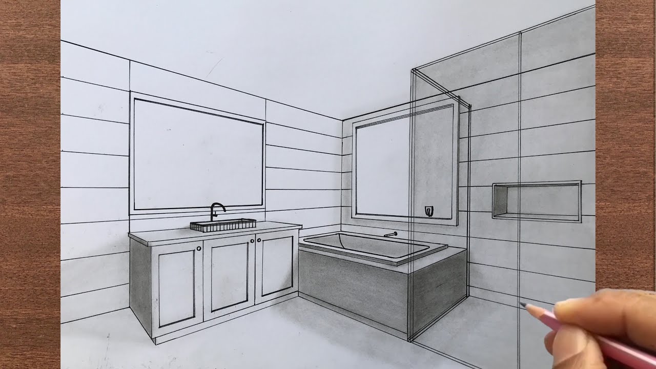 How to Draw a Bathroom in 2-Point Perspective