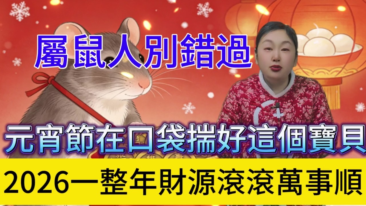 錯過真要哭！致所有屬鼠的朋友：3 月 3 號元宵節，別隻顧着吃湯圓！在口袋裡放這幾個吉祥物，爲 2026 馬年討個好彩頭，全年財源不斷，富貴逼人！萬事順遂！#運勢 #補財庫旺財氣 #正能量 #財富