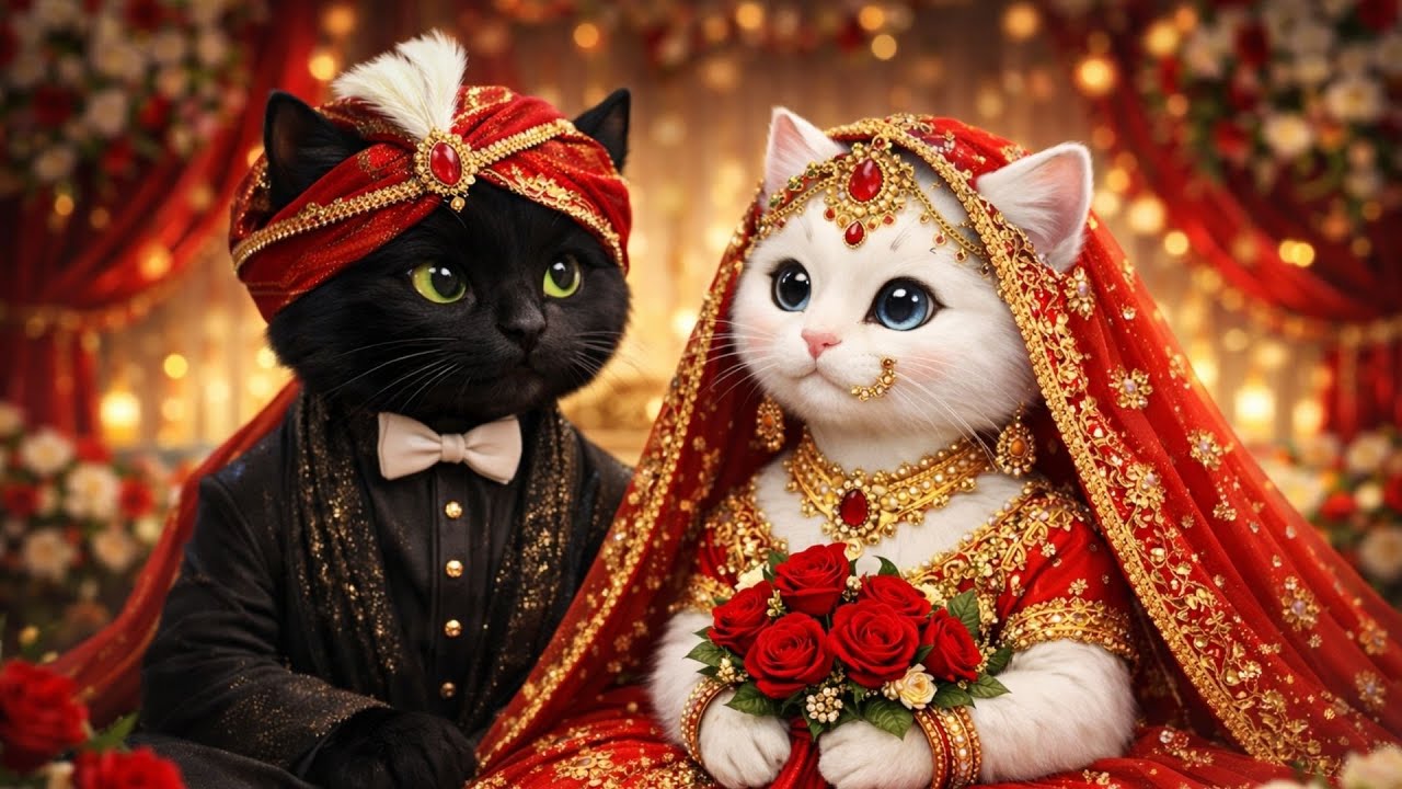 White Cat Bride & Black Cat Groom 💍🐱 | Cute Cat Wedding Love Story | Emotional Animation