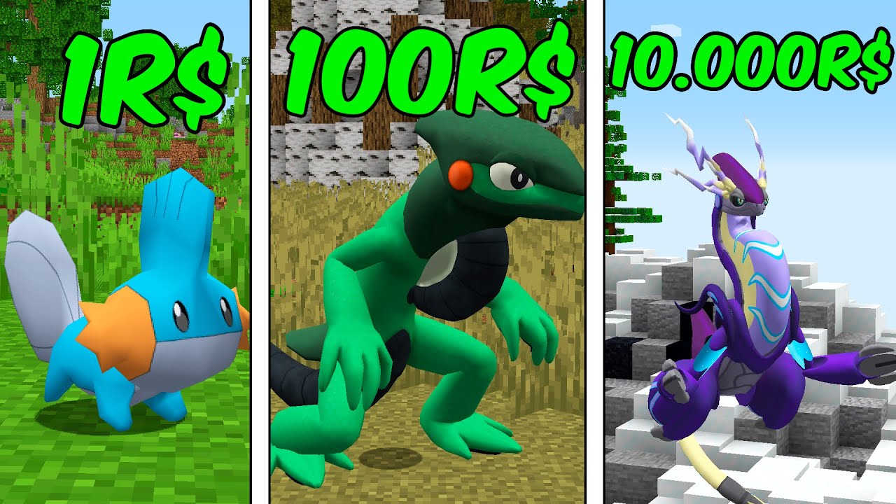 Novos Pokémon de 1R$ vs 100R$ vs 10.000R$ no Minecraft Pixelmon!