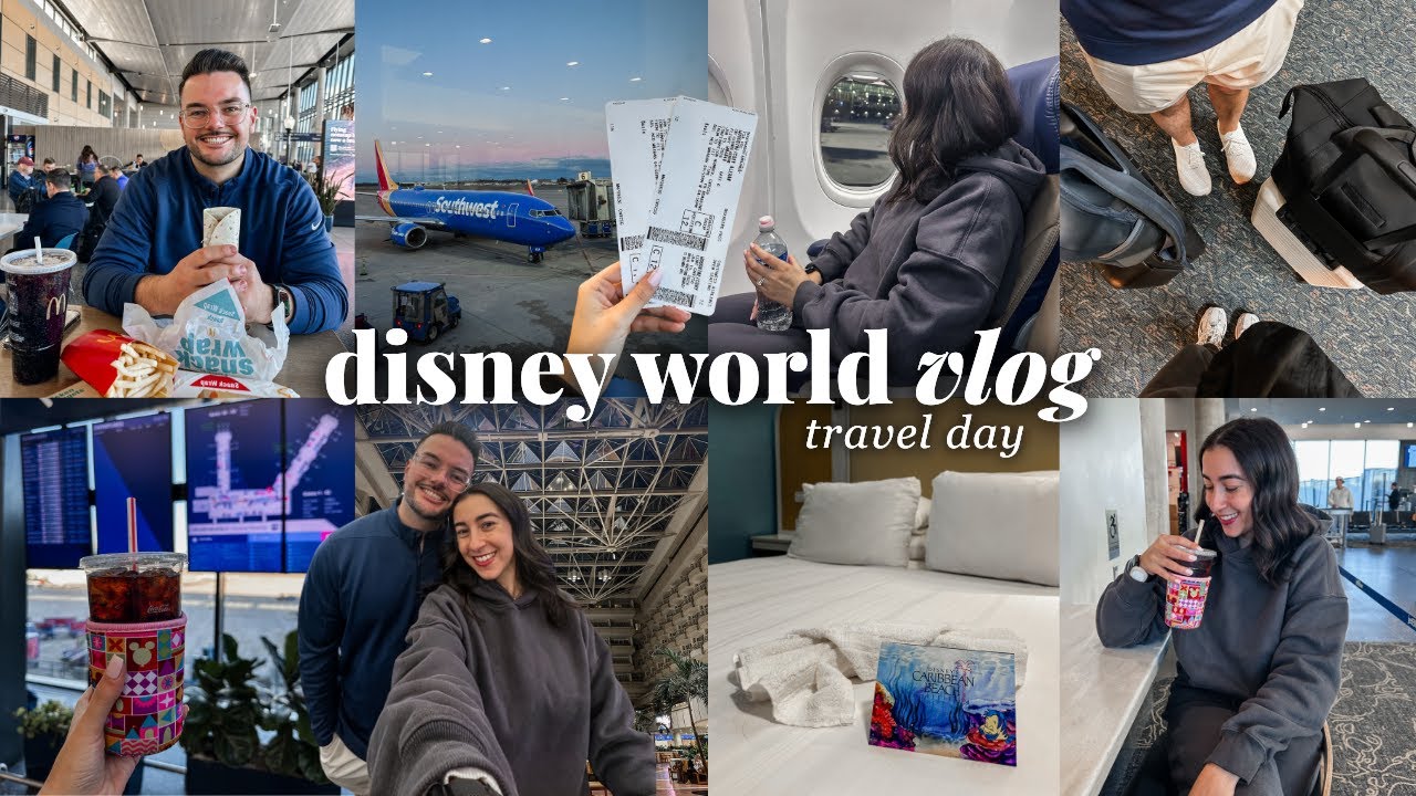 DISNEY TRAVEL DAY ✨ night flight to Orlando, Disney's Caribbean Beach Resort, room tour & more!