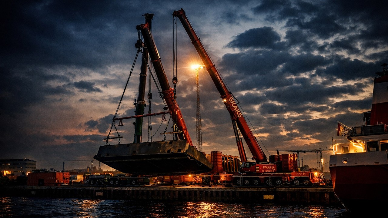 170 Ton Dock Gate Lift | Heavy Crane Operation in Copenhagen Harbor