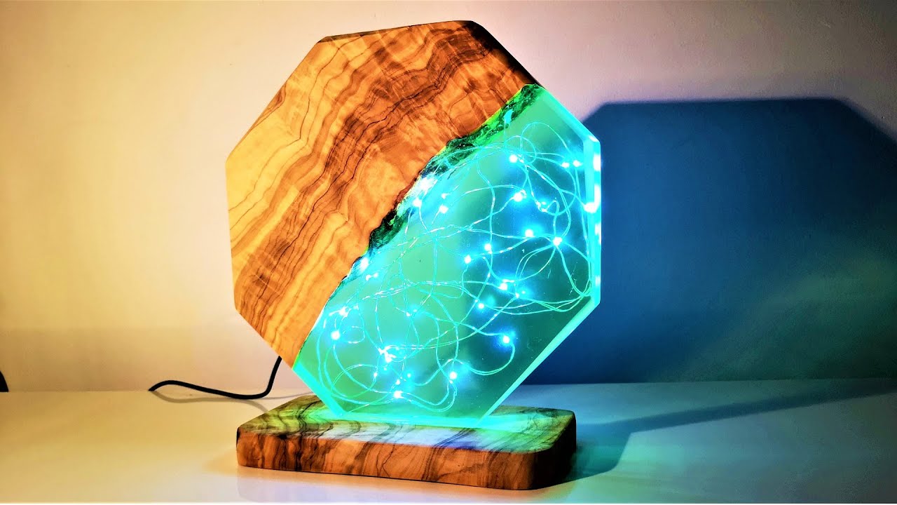 Night Lamp with Epoxy Resin and Olive Wood - Resin Art
