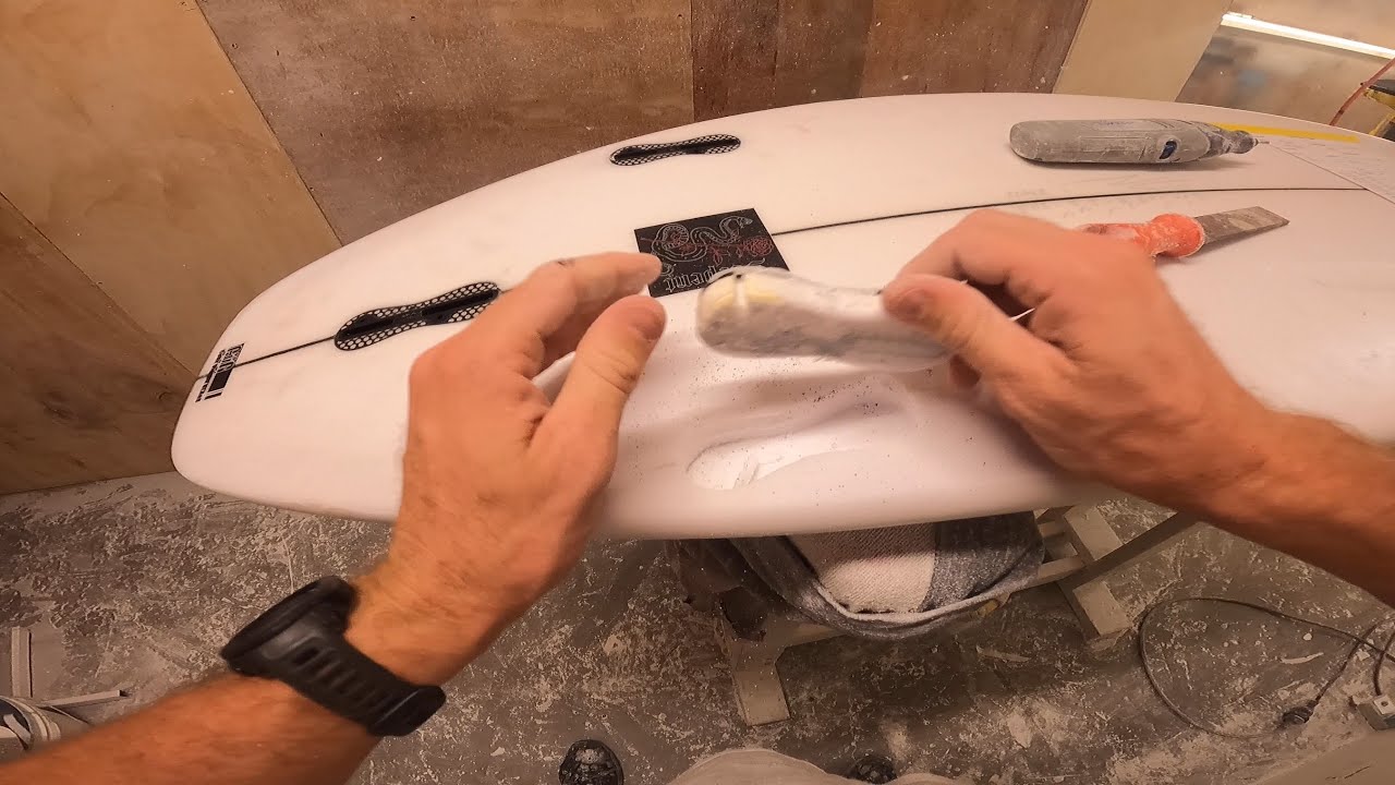 SURFBOARD REPAIR FCS2 PLUG. FULL FIX POV.
