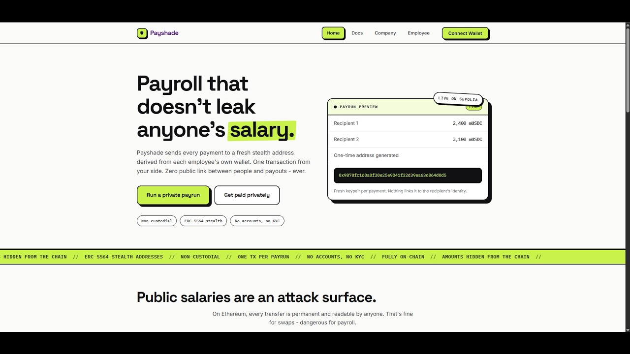 Payshade private payroll on Ethereum.