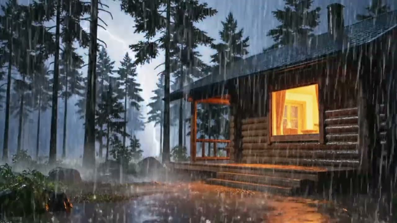 Heavy Rain at Night in a Cozy Forest Cabin 🌧️ Perfect Sleep Ambience