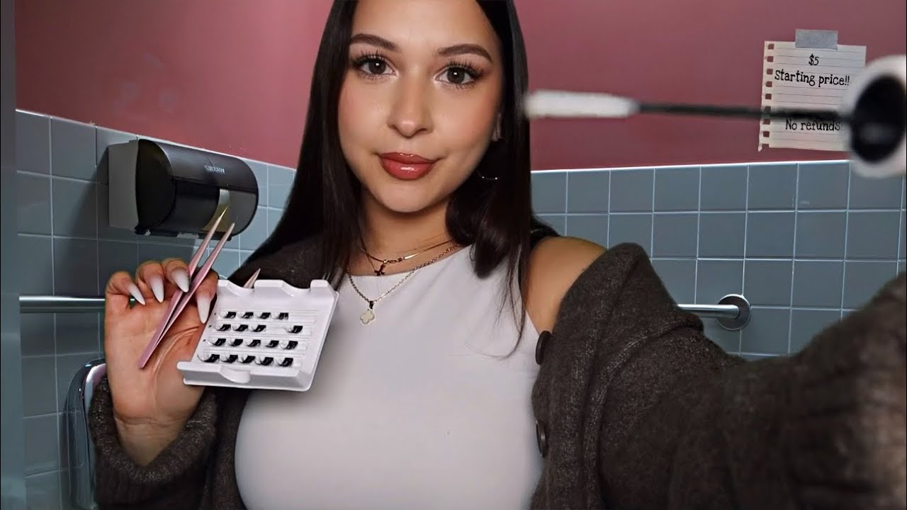 ASMR $5 Eyelash extensions in School Bathroom🫣✨