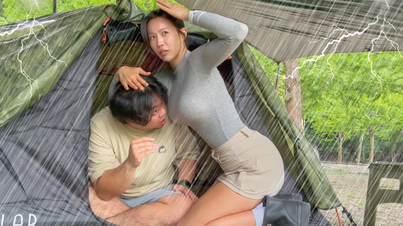 젖‼️는걸 좋아하는 29금부부 우중캠핑|폭우속 타프 아래서 삼겹살에 맥주한잔!캠핑먹방|예산시장에서 백종원선생님 만나고왔어요💕|수덕캠핑장|