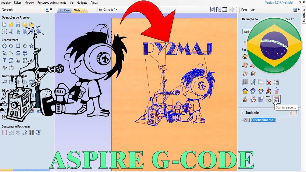 Tutorial Convertendo desenho JPG to G-CODE com o Programa Aspire