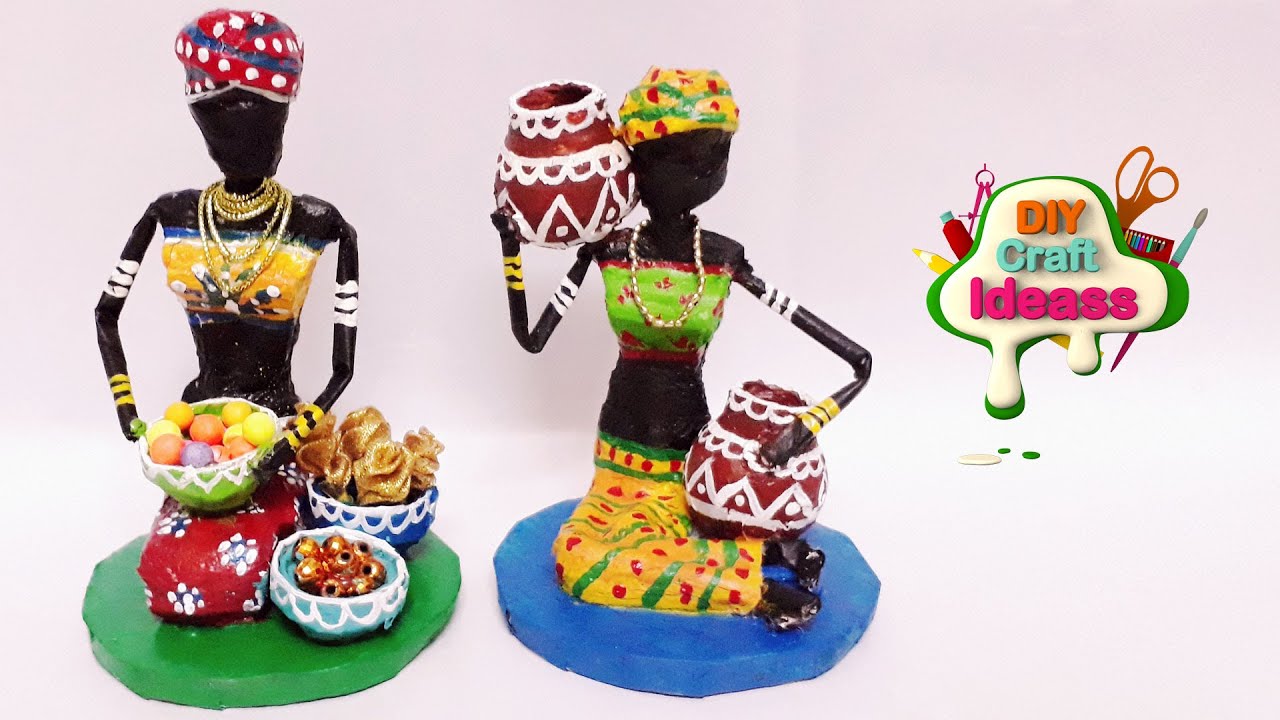 How to make doll from Newspaper and Tissue paper | African doll | diy craft ideas