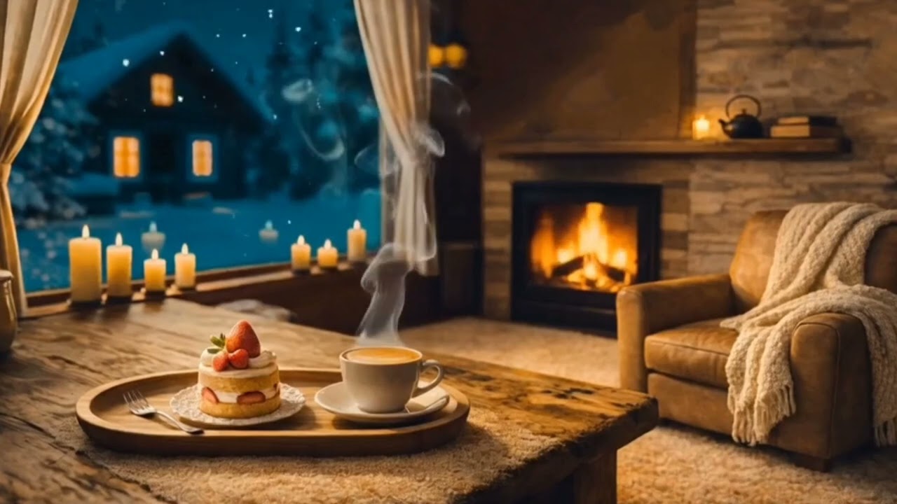 Cozy & relaxing #snowing #fireplace #soft music #rest #study #enjoy #coffee #舒適音樂室 #落雪 #休息 # 放鬆 #咖啡
