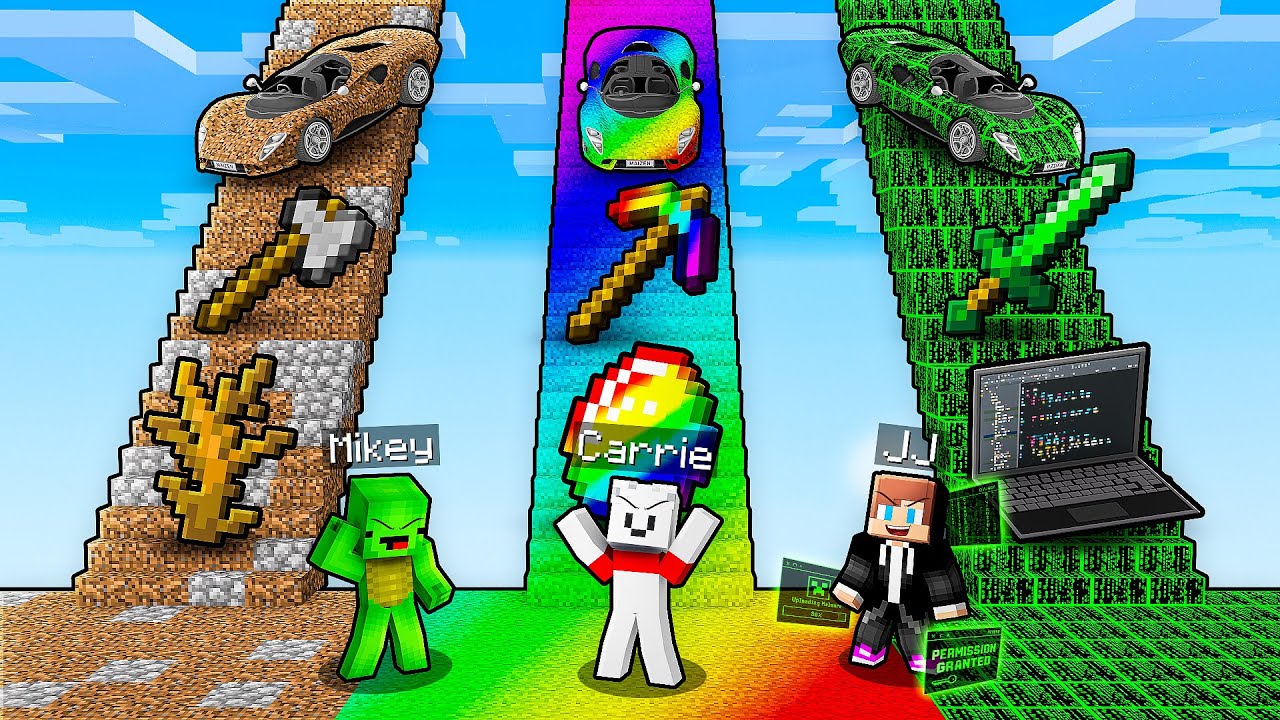 JJ vs Mikey vs Carrie: STRANGE STAIRS BATTLE in Minecraft - Maizen