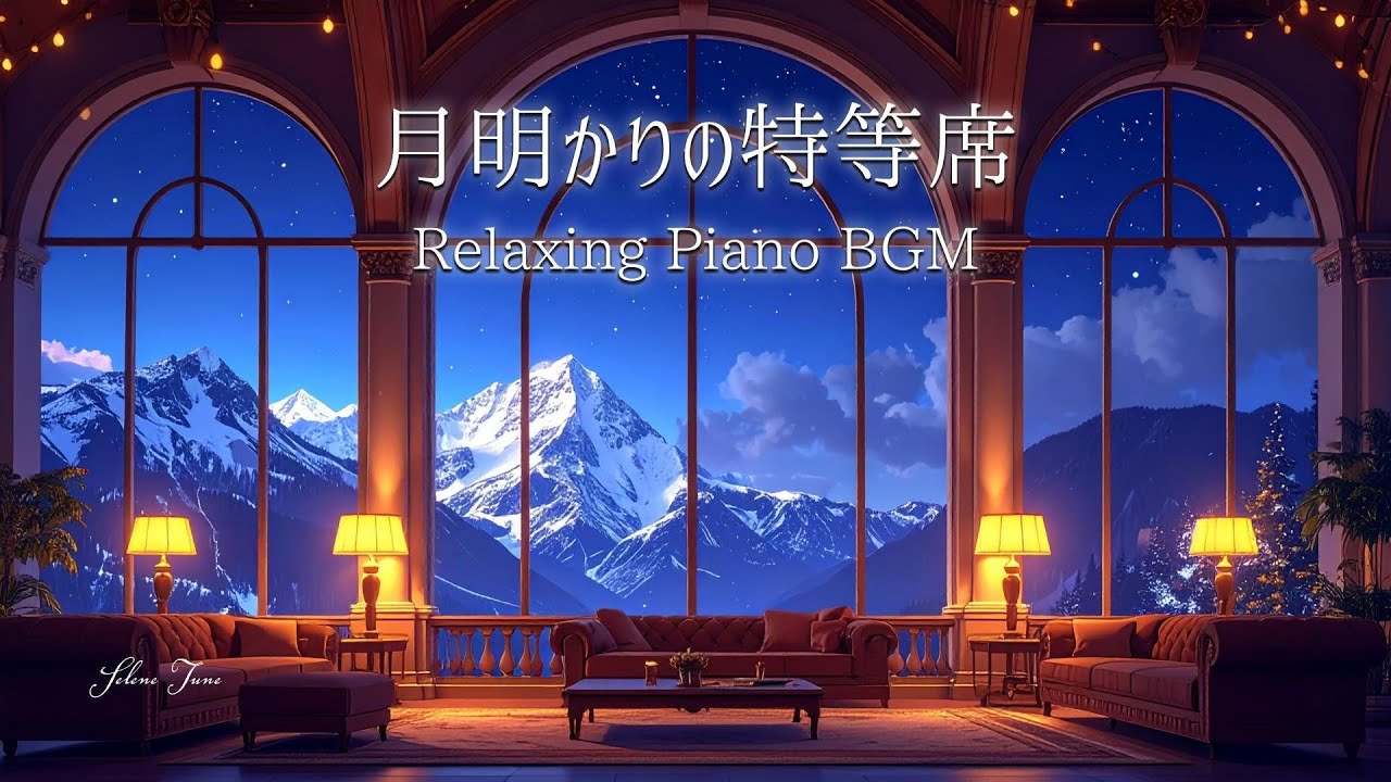 【睡眠用ピアノBGM】一瞬で眠れる、雪山を望む星空ラウンジの静寂｜熟睡・安眠・疲労回復