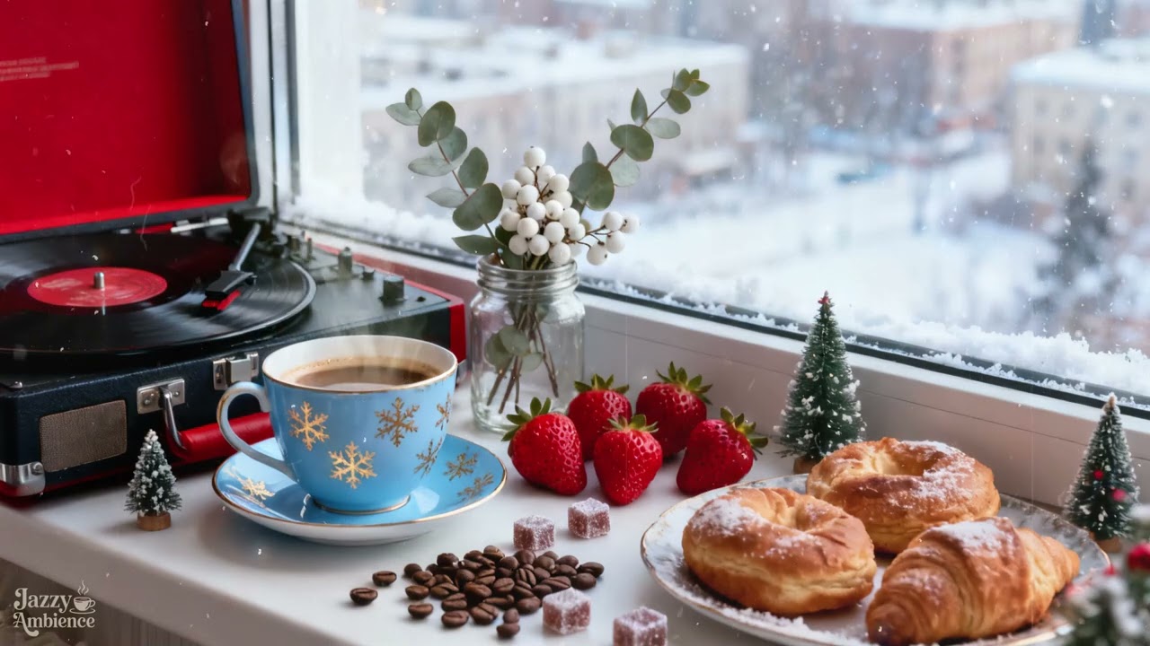 HAPPY JAZZ MUSIC 🎶 ☕ Cozy Coffee Winter Ambience ❄️ Relaxing Instrumental Background 🎄