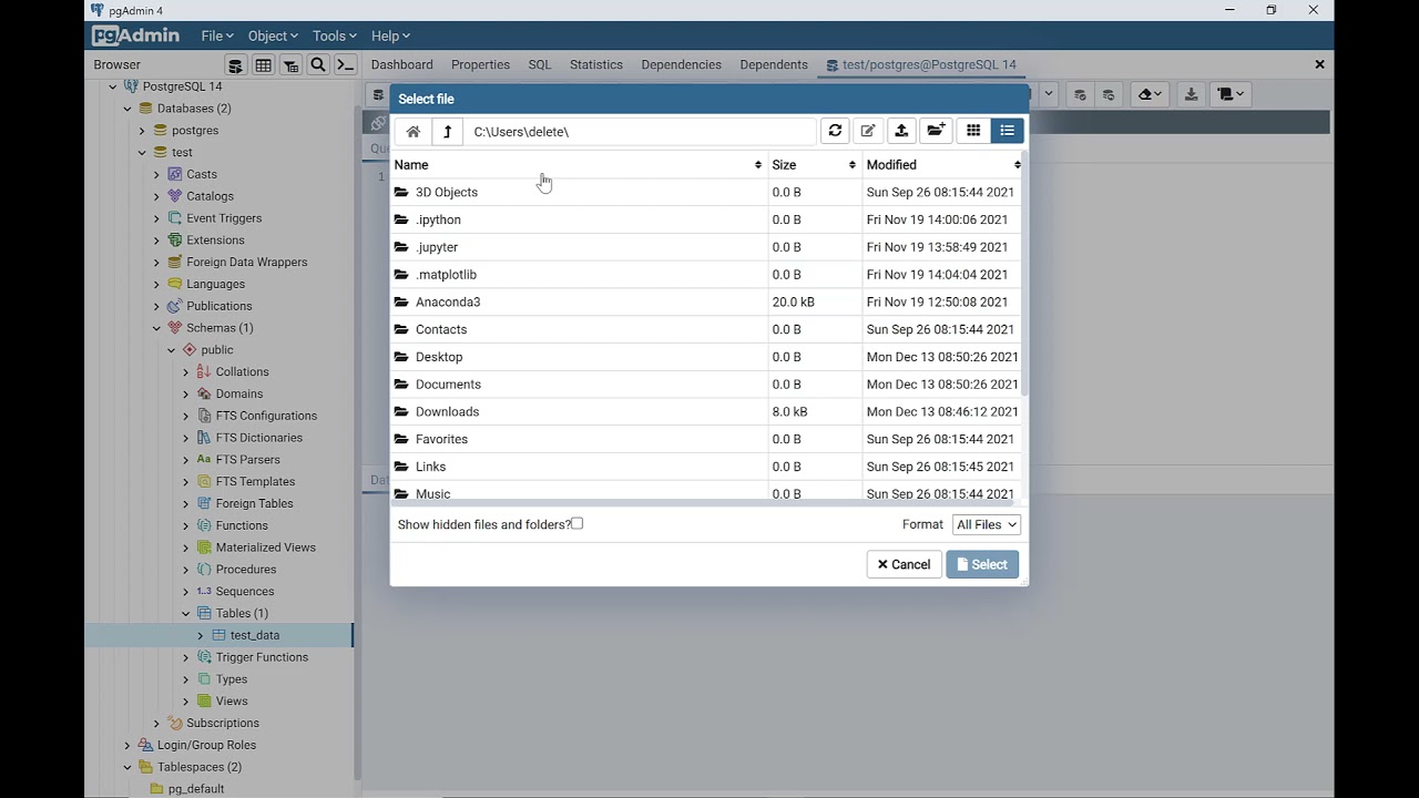 Импорт CSV-файла в PostgreSQL с помощью PgAdmin