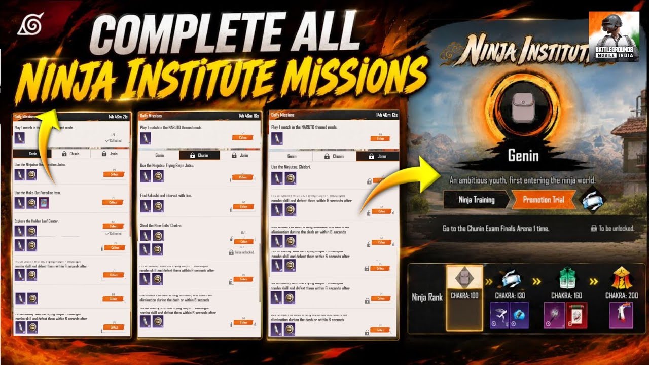 🔥 Complete all Ninja Institute missions to unlock all rewards in the BGMI 4.5 Naruto Update