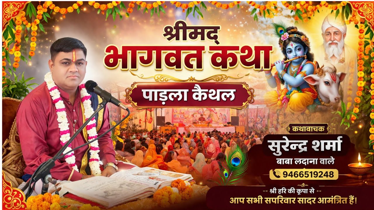 श्री मद्भागवत कथा पाड़ला कैथल l सुरेन्द्र शर्मा कथावाचक बाबा लदाना वाले 9466519248