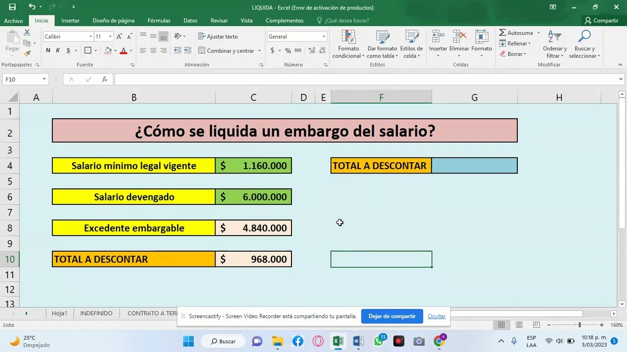 Como se liquida el embargo de un salario
