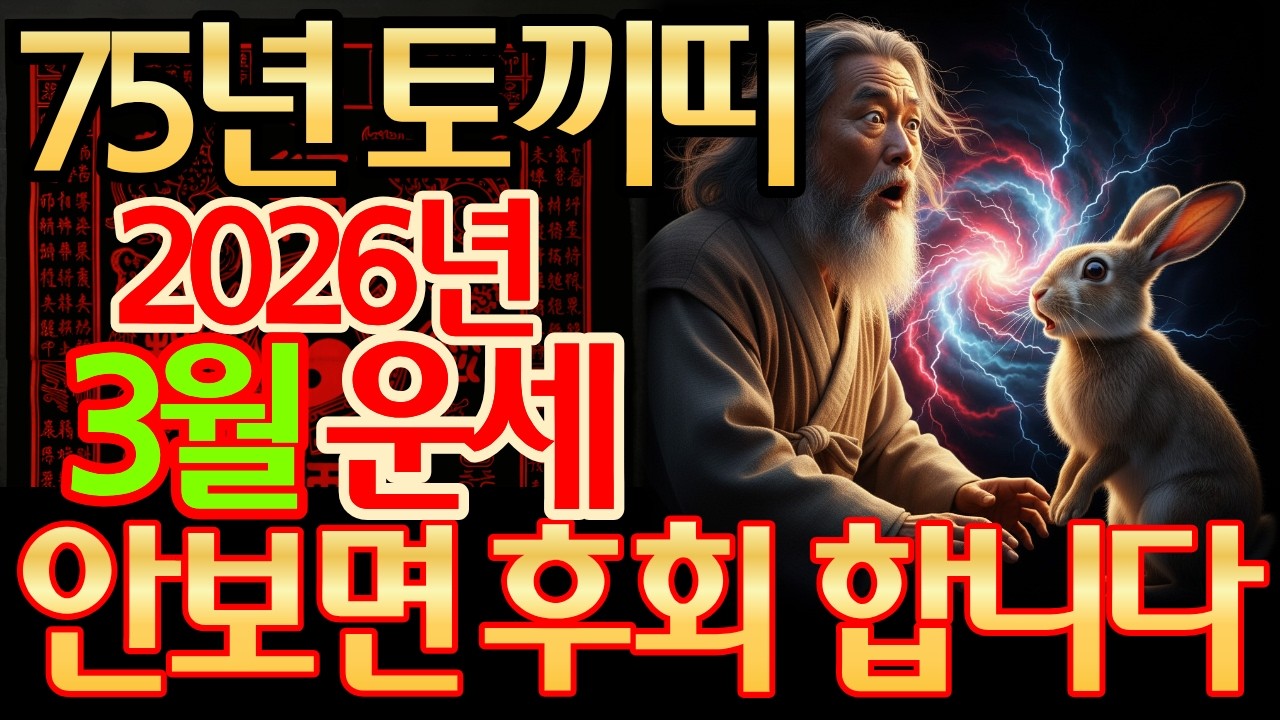 1975년 을묘생 토끼띠, 2026년 丙午年 3월 상세 운세(재물운, 문서운, 건강운, 사업운, 직업운, 대인관계운, 애정운, 가정운, 띠궁합, 성씨궁합) 및 3월 행운 번호 공개