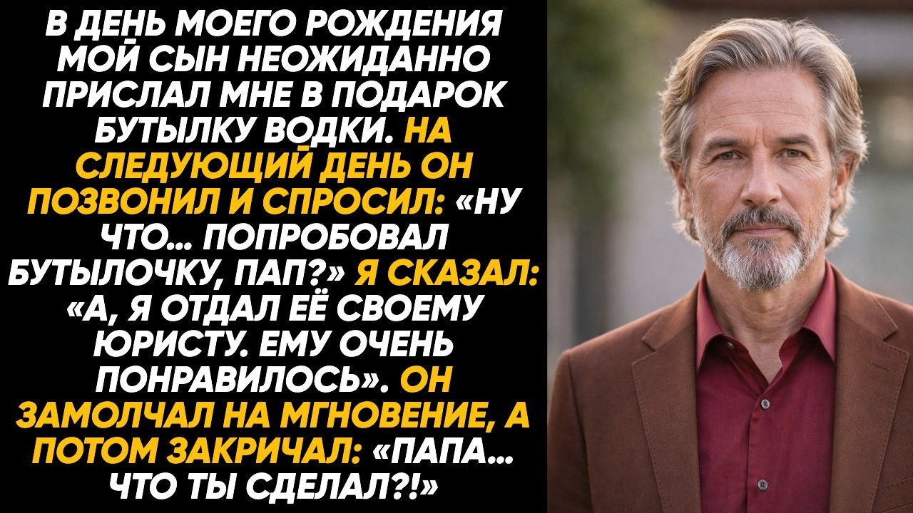 Сын подарил мне водку на день рождения — я отдал её юристу, и он запаниковал в тот день сразу резко!