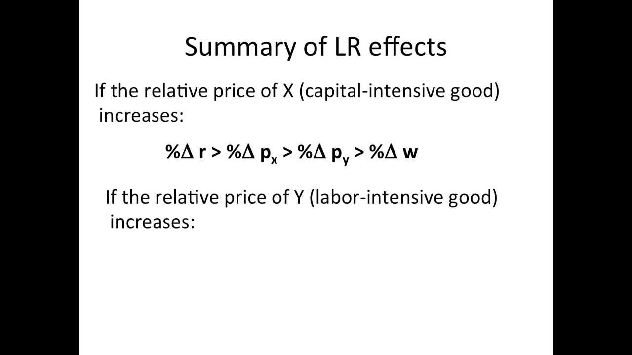 Stolper Sameulson (long run effects of relative price changes on factor income)