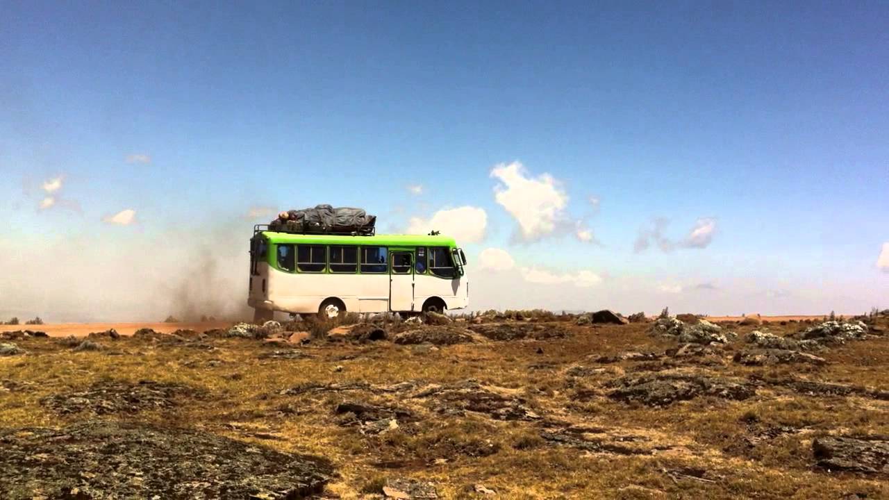 Typical Ethiopian bus on the Sanetti Plateau in the Bale Mountains of Ethiopia