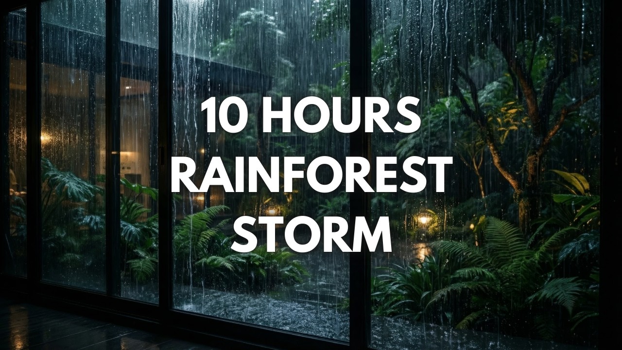 10 Hours Tropical Rainforest Storm | Realistic Rain for Insomnia (Fades to Black) #rainsounds