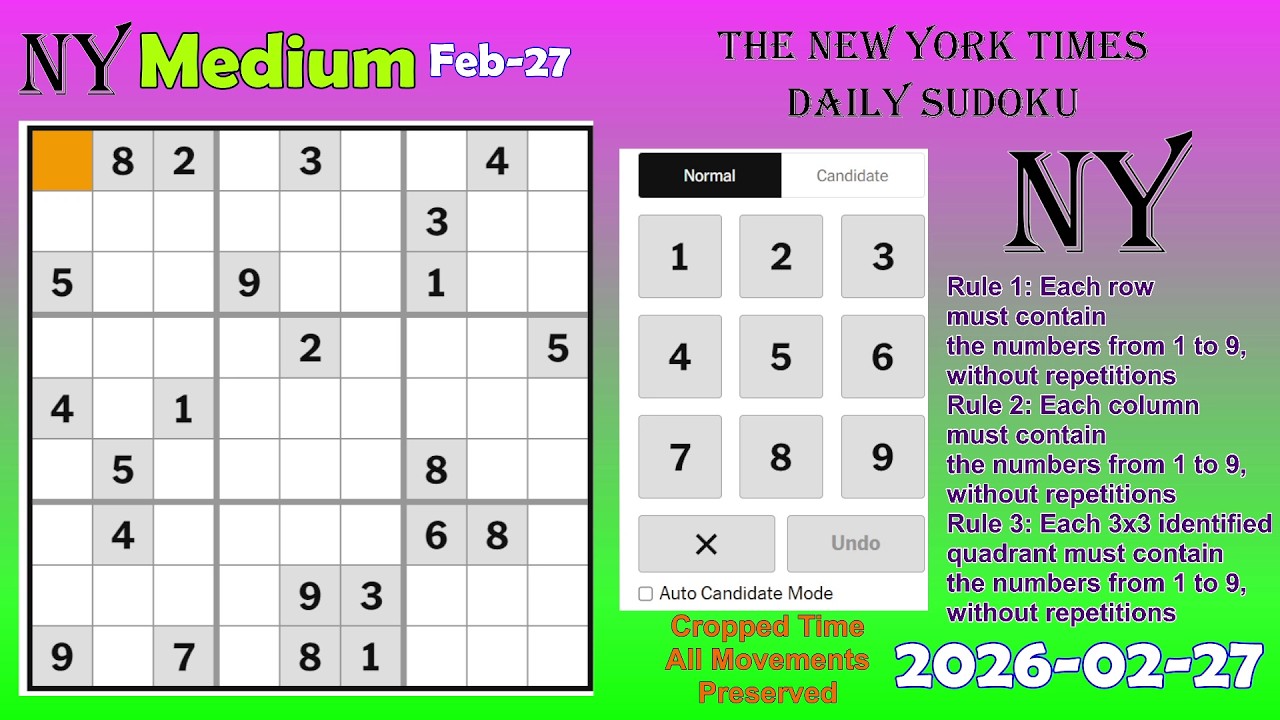 The New York Times Daily #Sudoku 2026-02-27 Medium