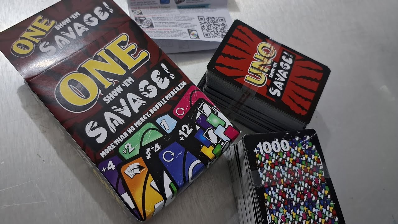 One Savage Cards Game Uno +1000 Double No Mercy More Mercyless Kartu Savage 336 Kartu 8-16 Player
