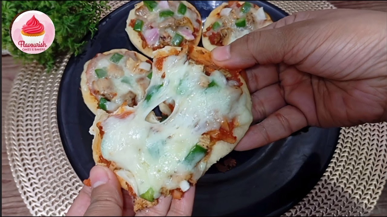 Mini Pizza Without Oven 🍕 | Bakery Style Mini Pizza Recipe | Easy Stove Top Pizza | Flavourish