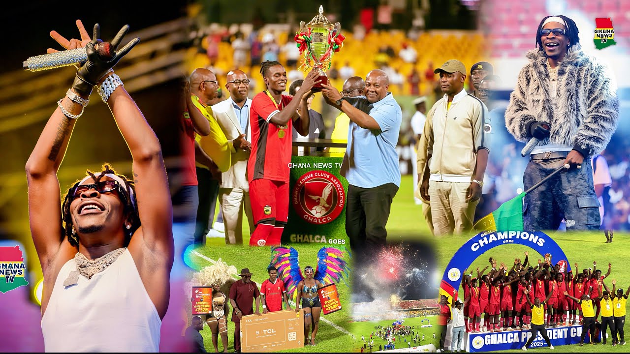 Prez Mahama hands over the Cup to Kotoko as Dancehall King Shatta Wale lights Accra Stadium up