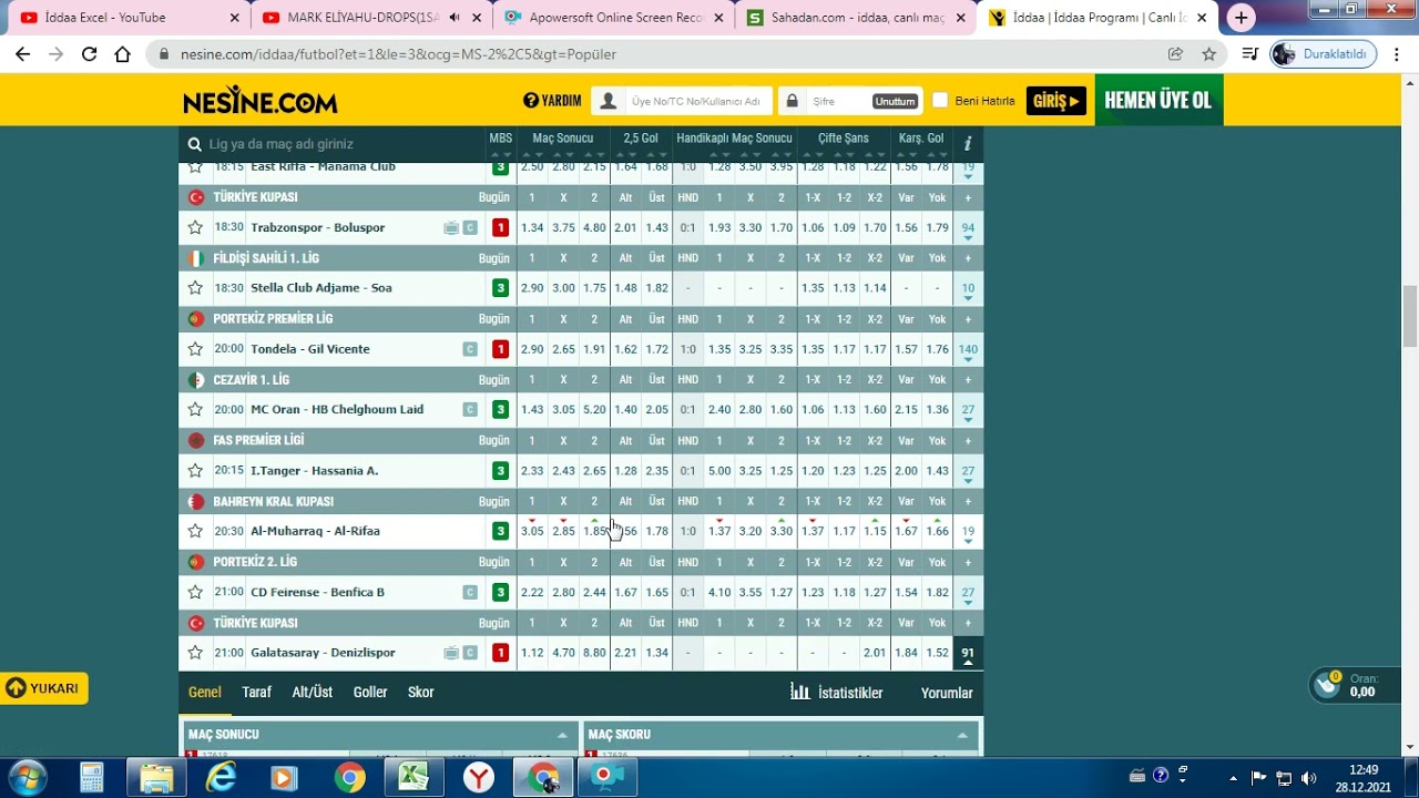 İDDAA EXCEL ORAN TAKTİKLERİ